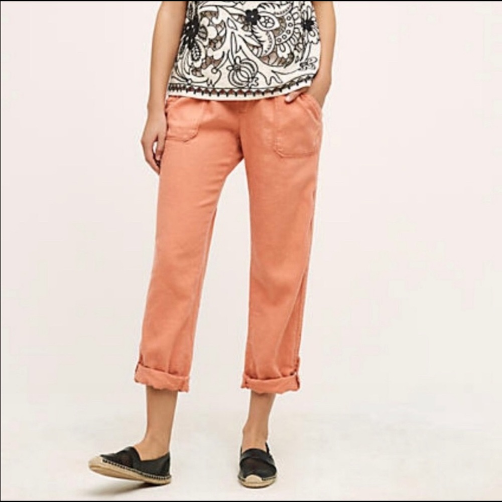 Anthropologie Hei Hei Linen Crop Pants Coral M